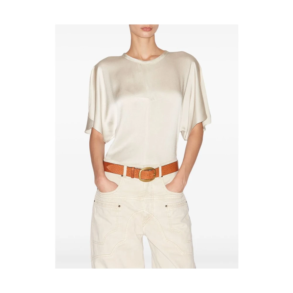 Isabel marant Elegant Satin Finish Scalloped Hem Dress Beige Dames