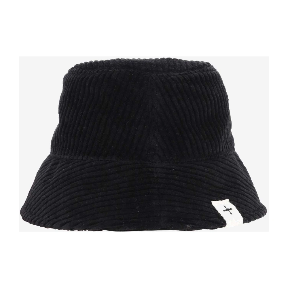 Jil Sander Zwarte Katoenen Velvet Geribbelde Rand Hoed Black Dames