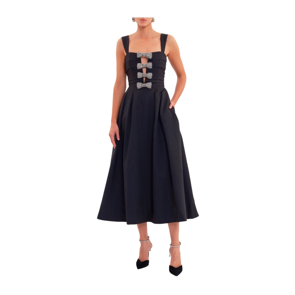Rebecca Vallance Elegante Strap Midi Jurk met Diamanten Strik Detail Black Dames