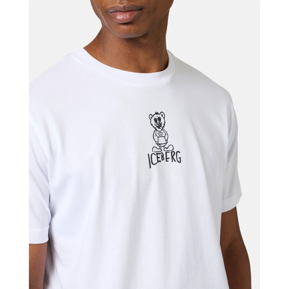 Iceberg Wit slim fit katoenen T-shirt met beerprint en ijsberglogo White Heren