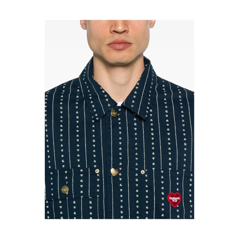 Carhartt WIP Navy Blauwe Knoopsluiting Buitenkleding Jas Blue Heren