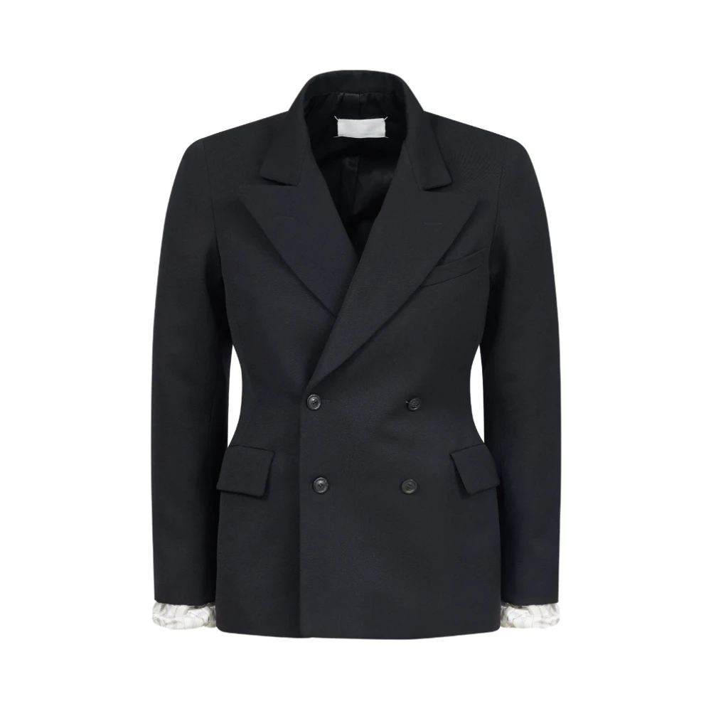 Maison Margiela Zwarte double-breasted jas met peak revers Black Heren
