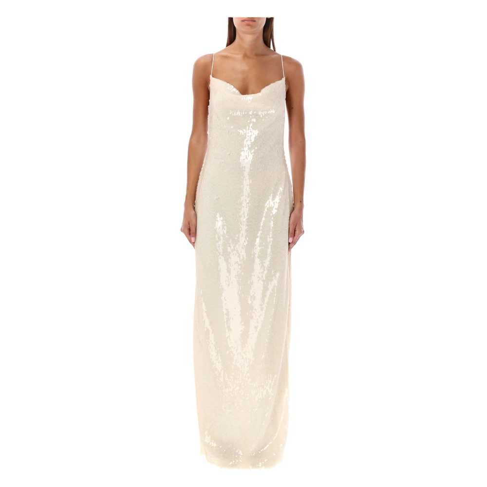 Magda Butrym Paillet Maxi Jurk Room Aw24 Beige Dames