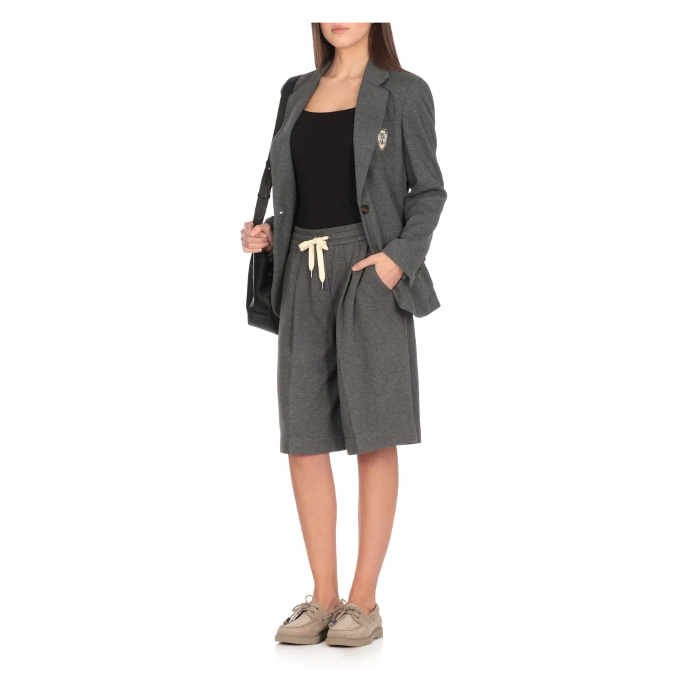 BRUNELLO CUCINELLI Grijze Katoenen Bermuda Shorts Elastische Taille Gray Dames