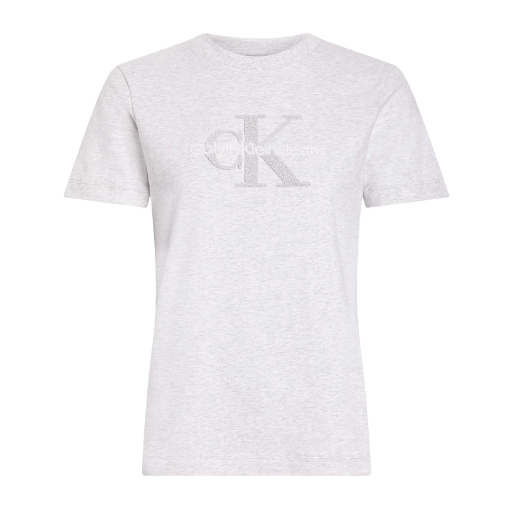 Calvin Klein Gestructureerd Logo Katoen T-Shirt White Dames