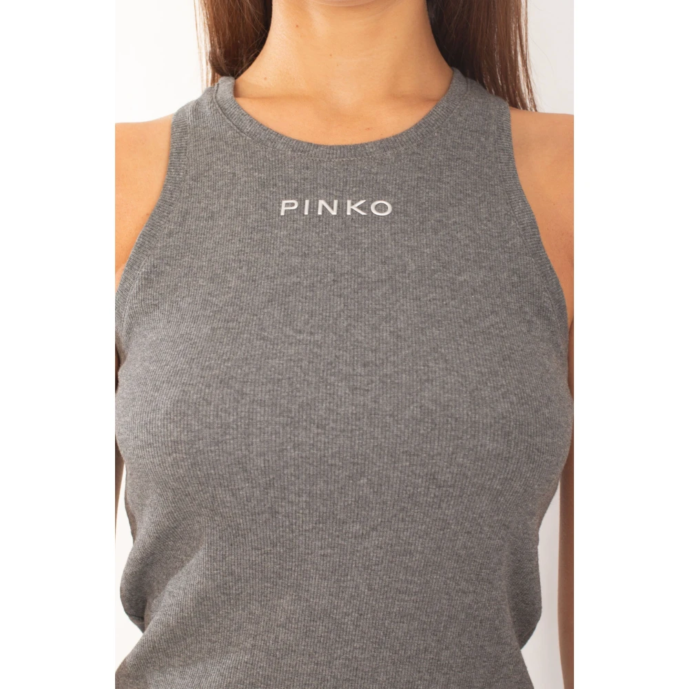 pinko Ribgebreide tanktop met Distinto-logo Gray Dames