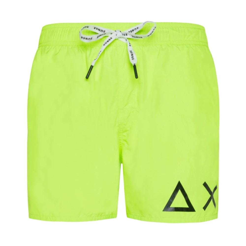 Sun68 Green Beach Shorts With Big Logo - Male - Beachwear - 2XL - Swimwear