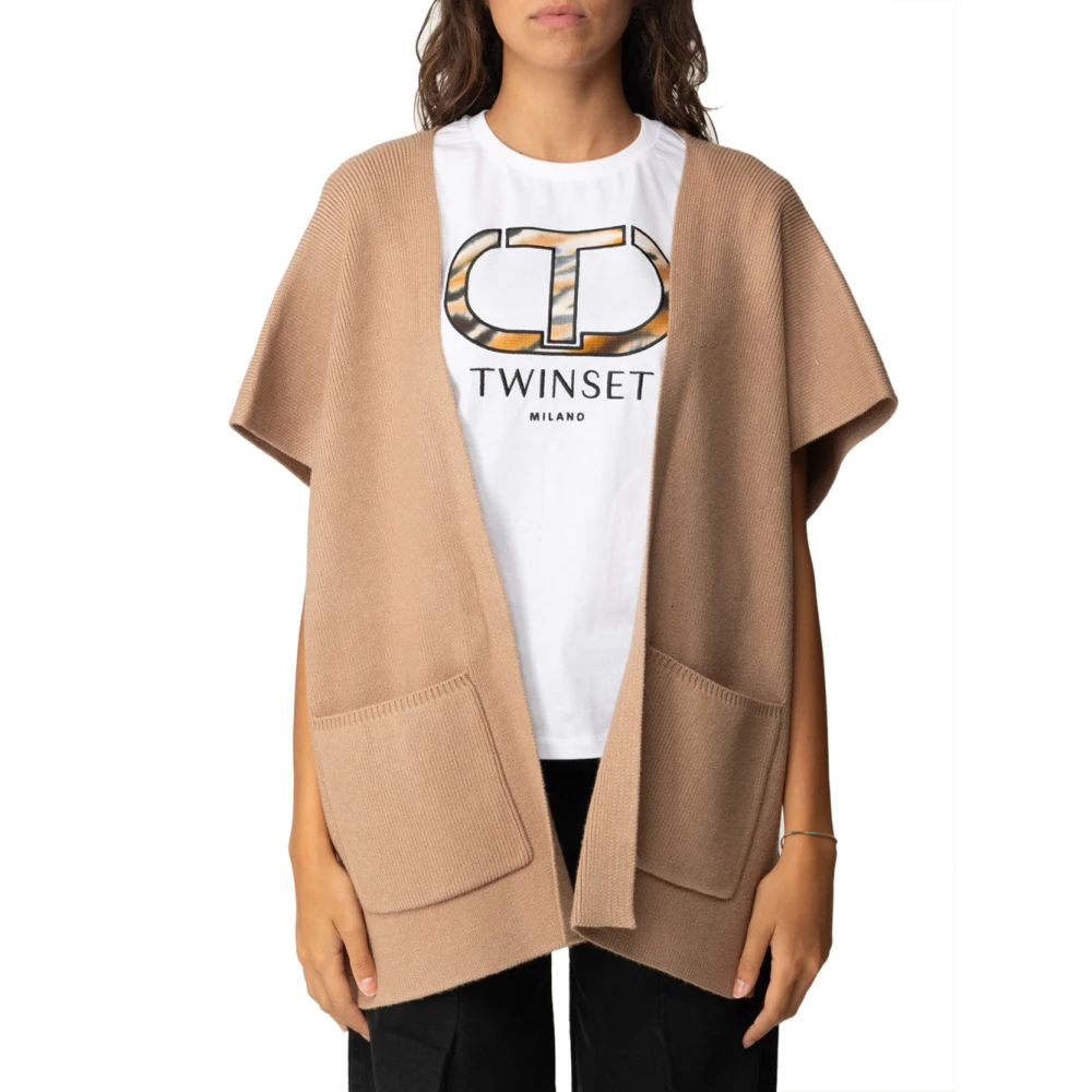 Twinset Gebreide Poncho met Zakken Brown Dames