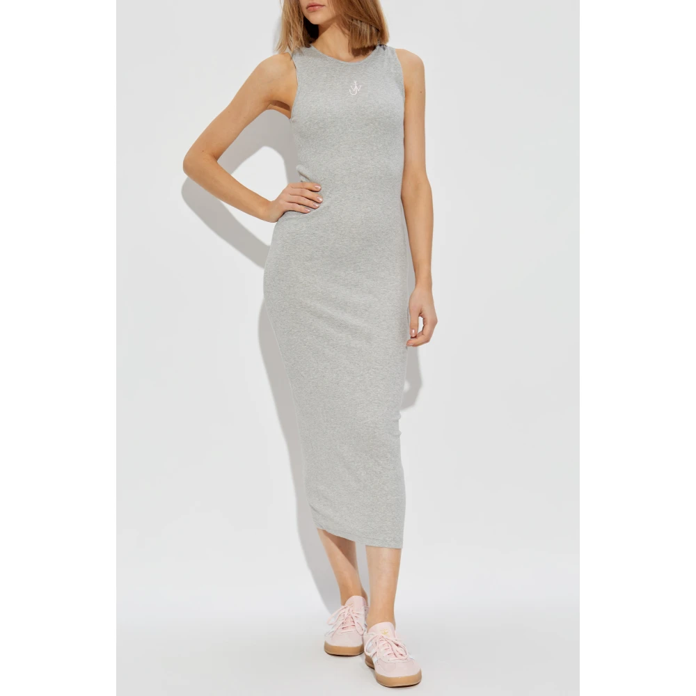 JW Anderson Geribbelde jurk met logo Gray Dames