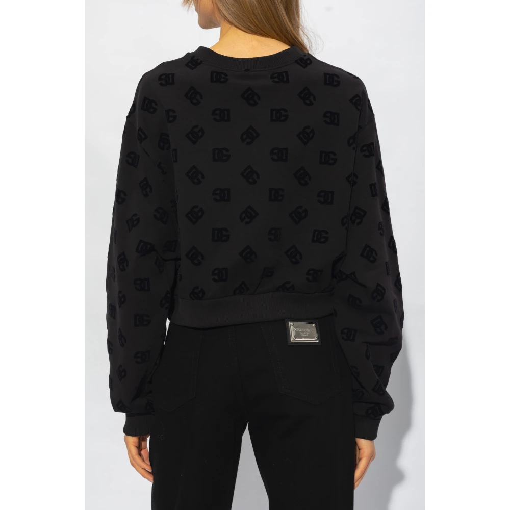 Dolce & Gabbana Sweatshirt met fluwelen patroon Black Dames