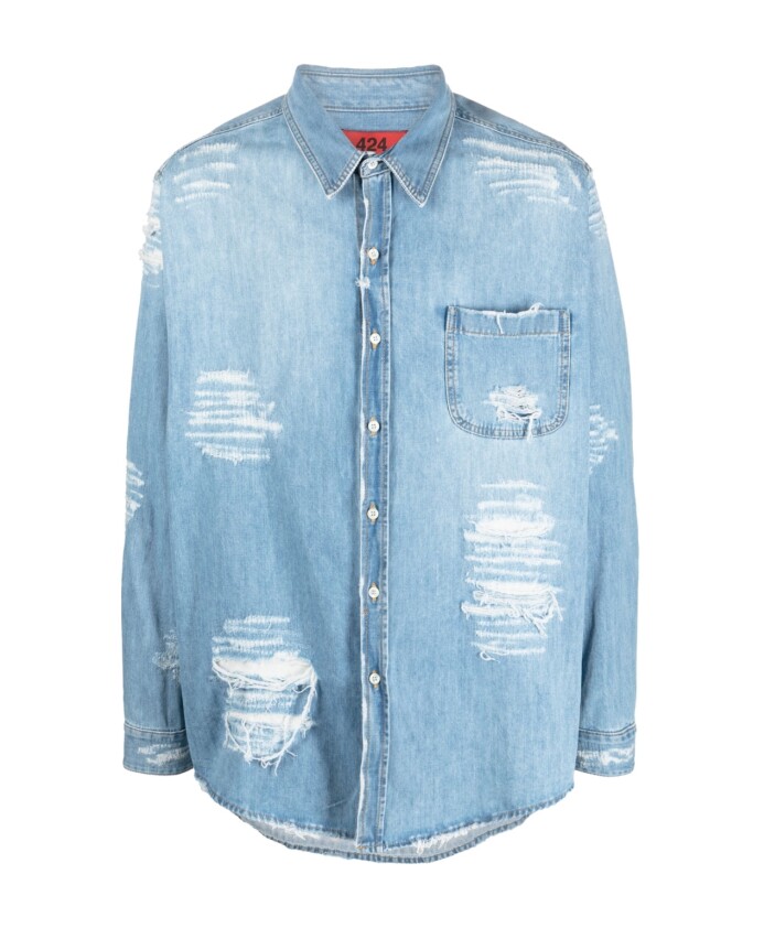 vernielde-denim-overhemd-met-knoopsluiting