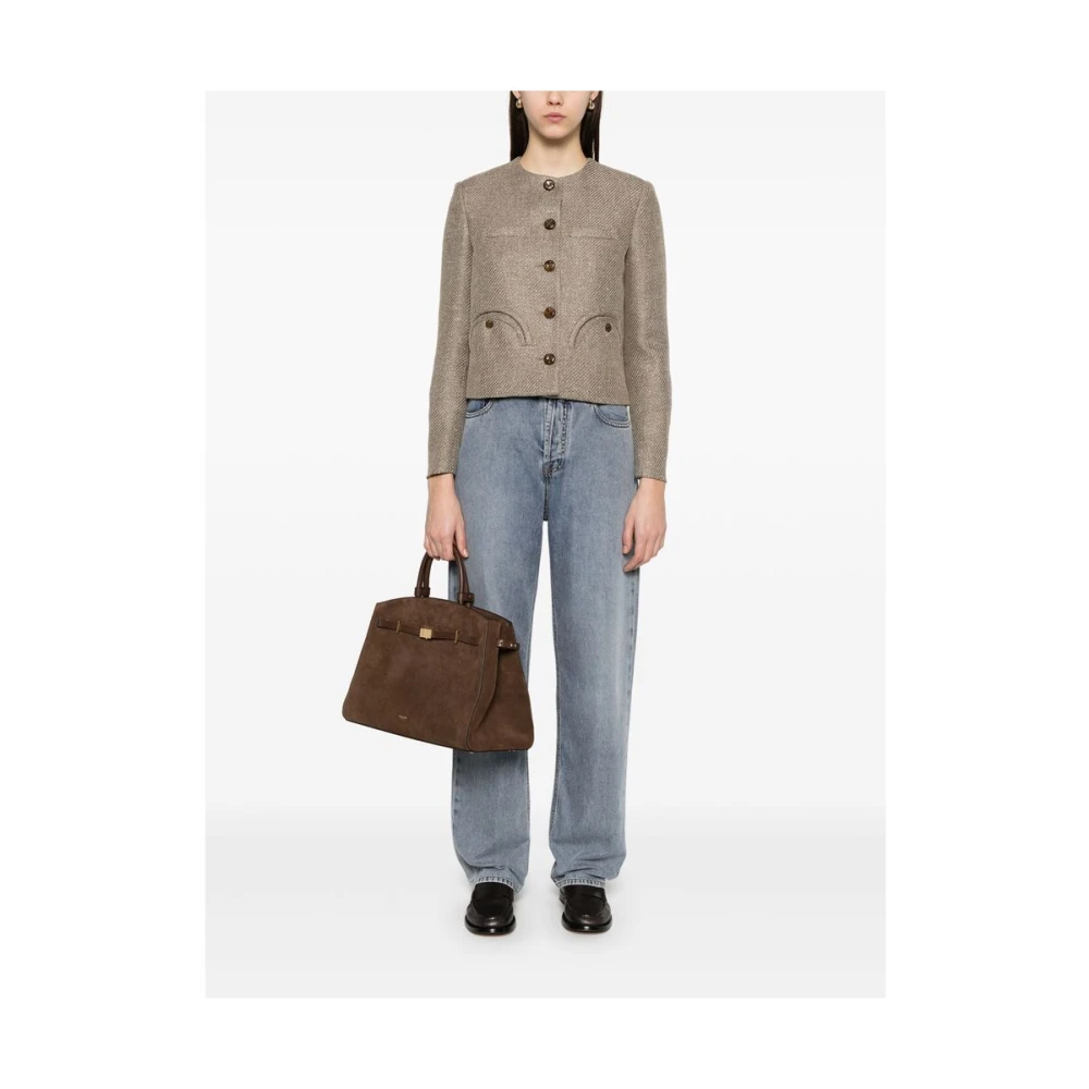 Blazé Milano Taupe Kraagloze bovenkleding met schoudervullingen Brown Dames