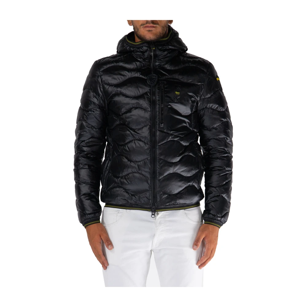 Blauer Gewatteerde Parka Jas met Capuchon Black Heren