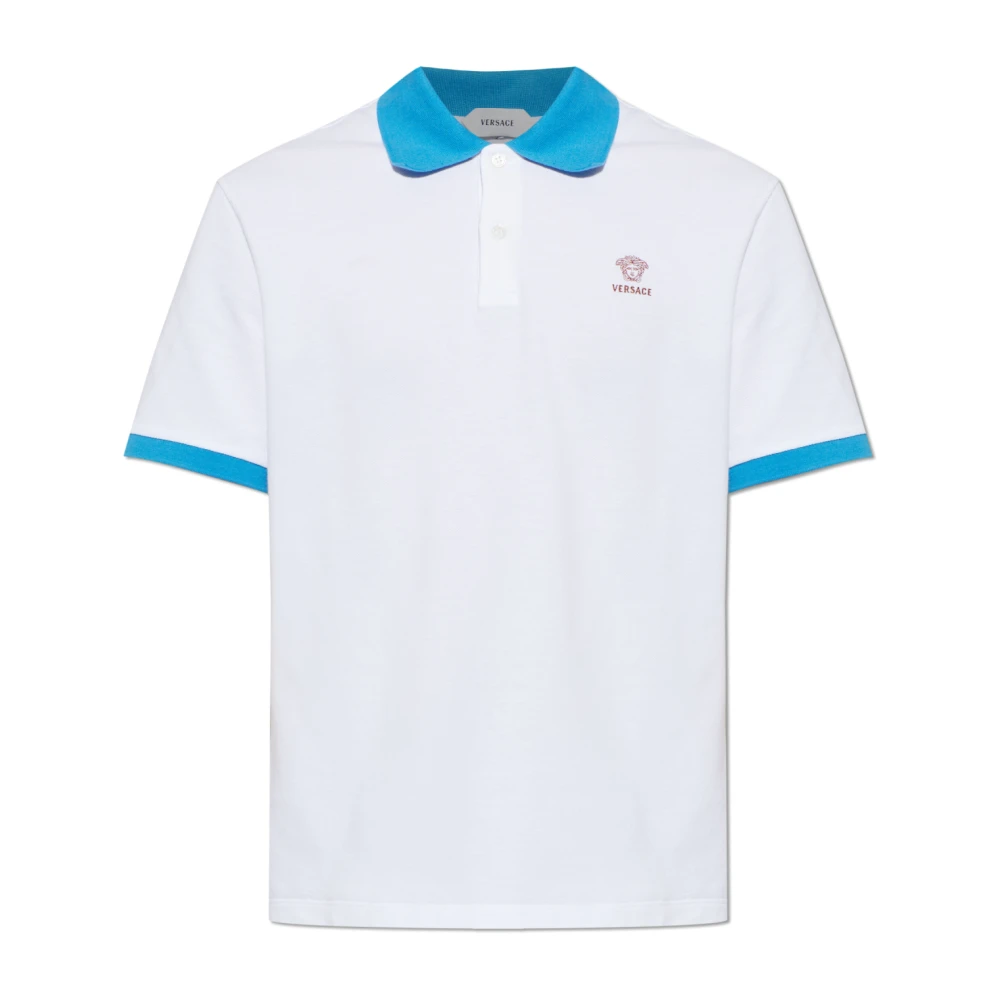 Versace Mannelijk Wit Tops Heren, 4XL, Katoen, Polo Met Geborduurd Logo