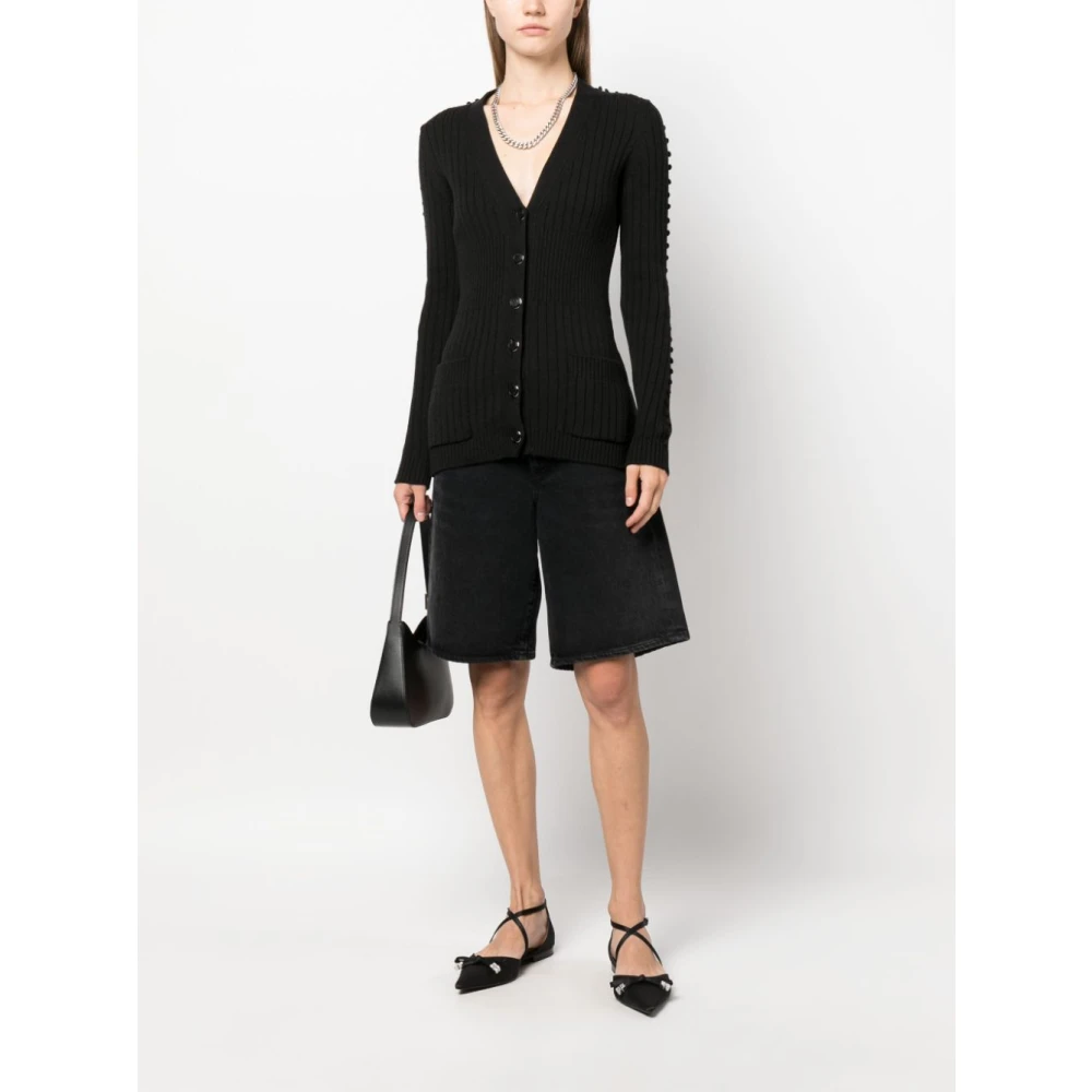 Durazzi Milano Zwarte Geribbelde Cardigan met 3D Polkadot Mouwen Black Dames