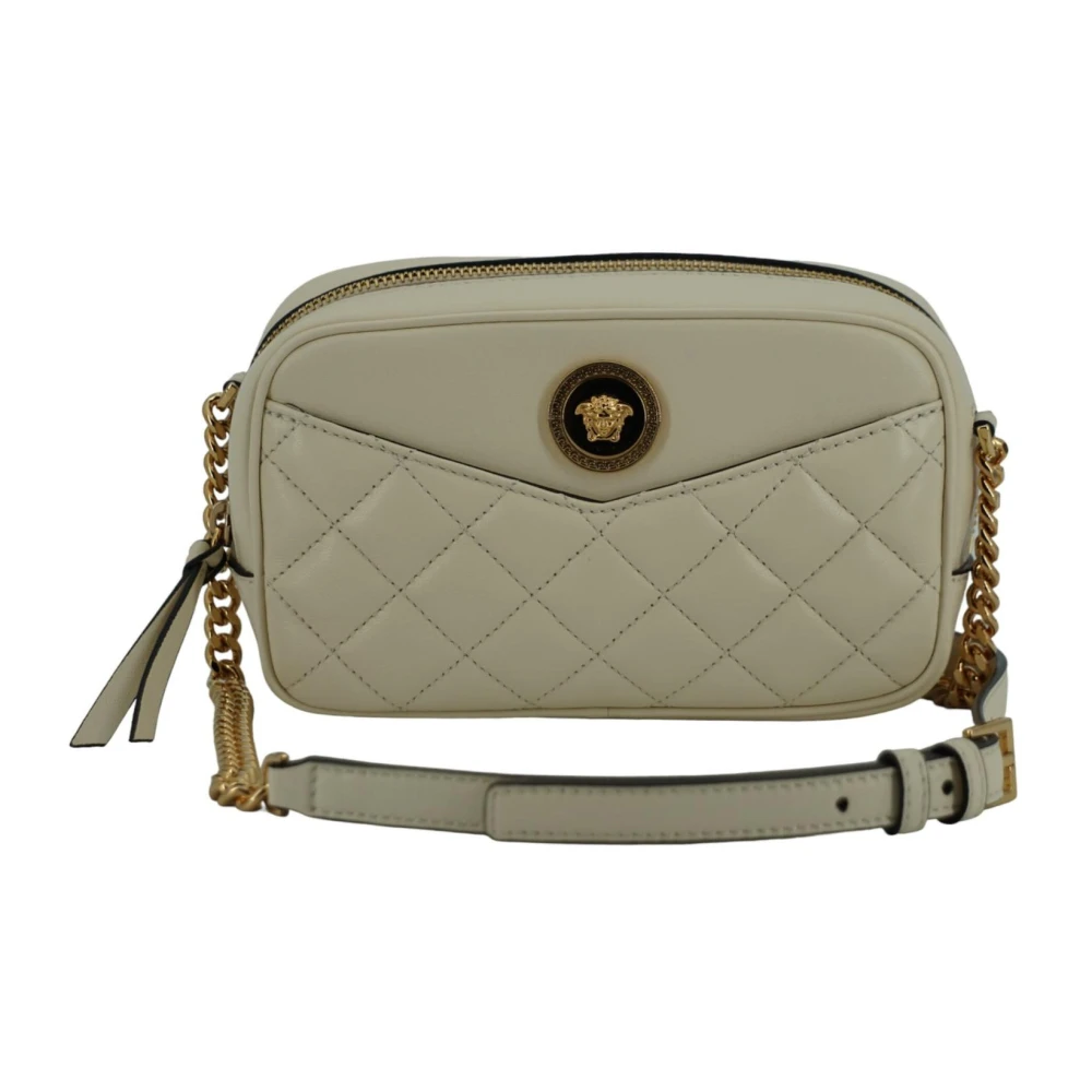 Versace Witte Leren Crossbody Tas Beige Dames