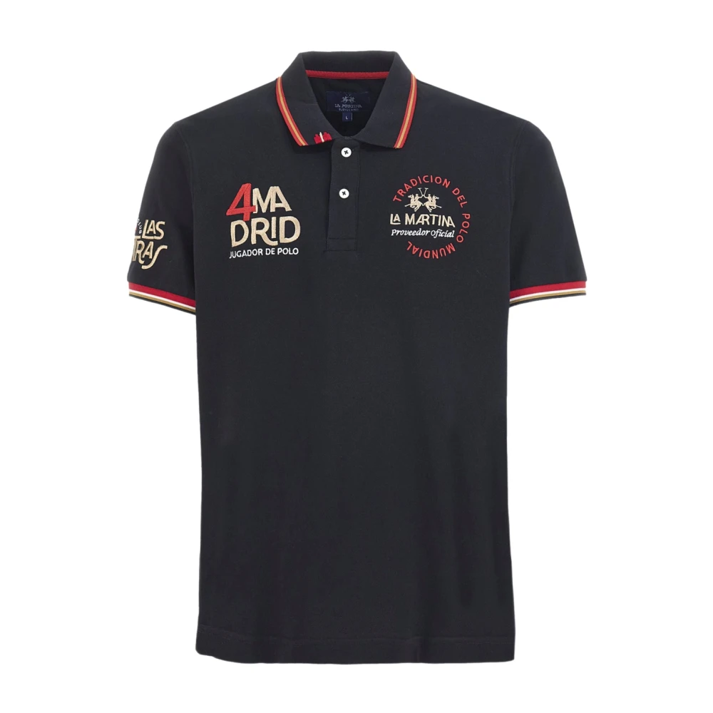 La Martina Men's Black Polo Shirts,, Classic Piquet Stretch Polo Shirt Medium