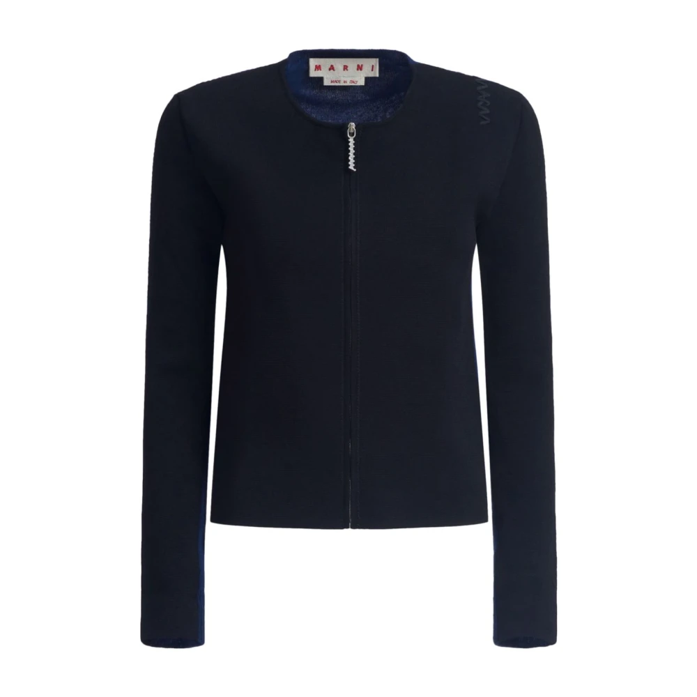Marni Zwarte Rits Logo Vest Marineblauw Rug Black Dames