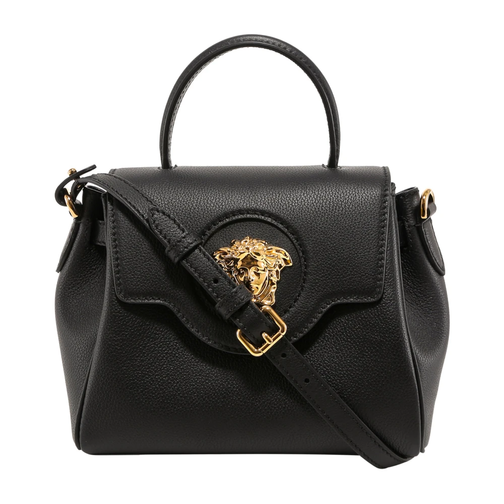 Versace Zwarte Leren Handtas met Klepsluiting Black Dames