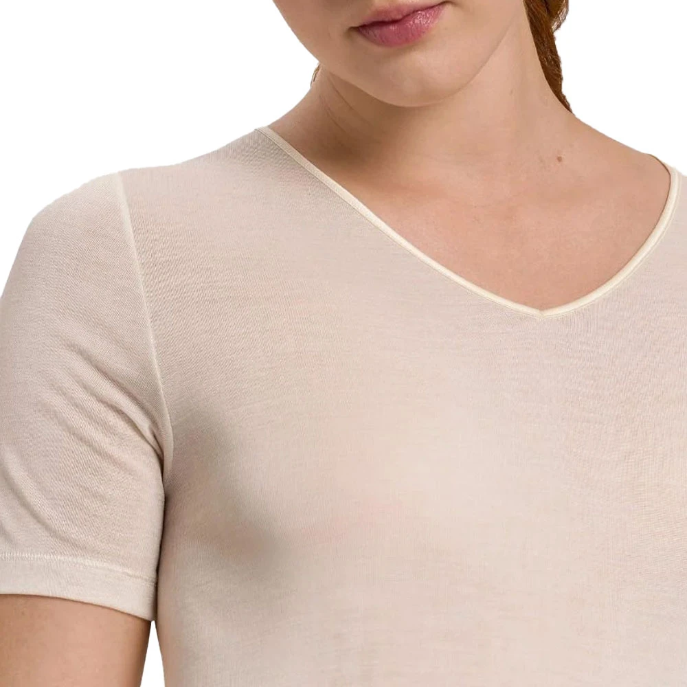 Hanro Zijden T-shirt Bleke Room White Dames