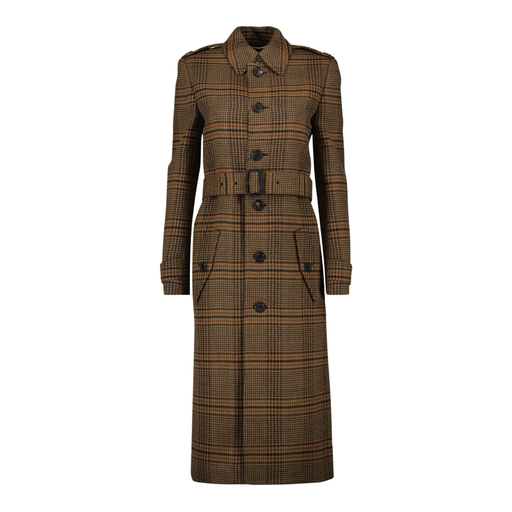 Saint Laurent Women's Brown Belted Coats, M, Vintage Wool Prince Coat