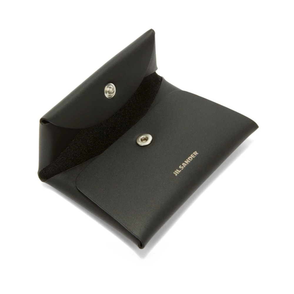 Jil Sander Geperste Leren Muntportemonnee met Drukknoopsluiting Black Heren