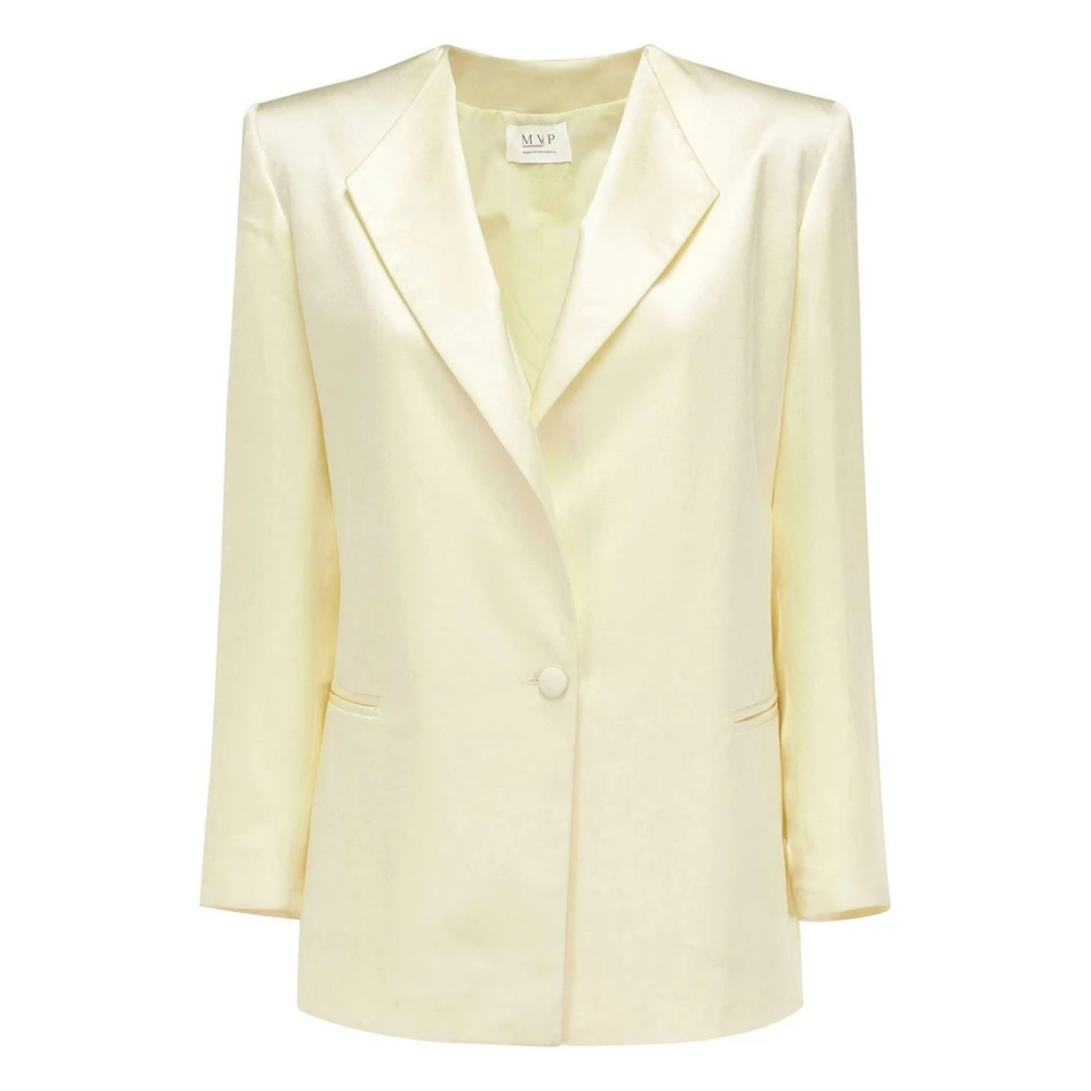 MVP wardrobe Elegant Shawl Lapel Viscose Jacket Beige Dames