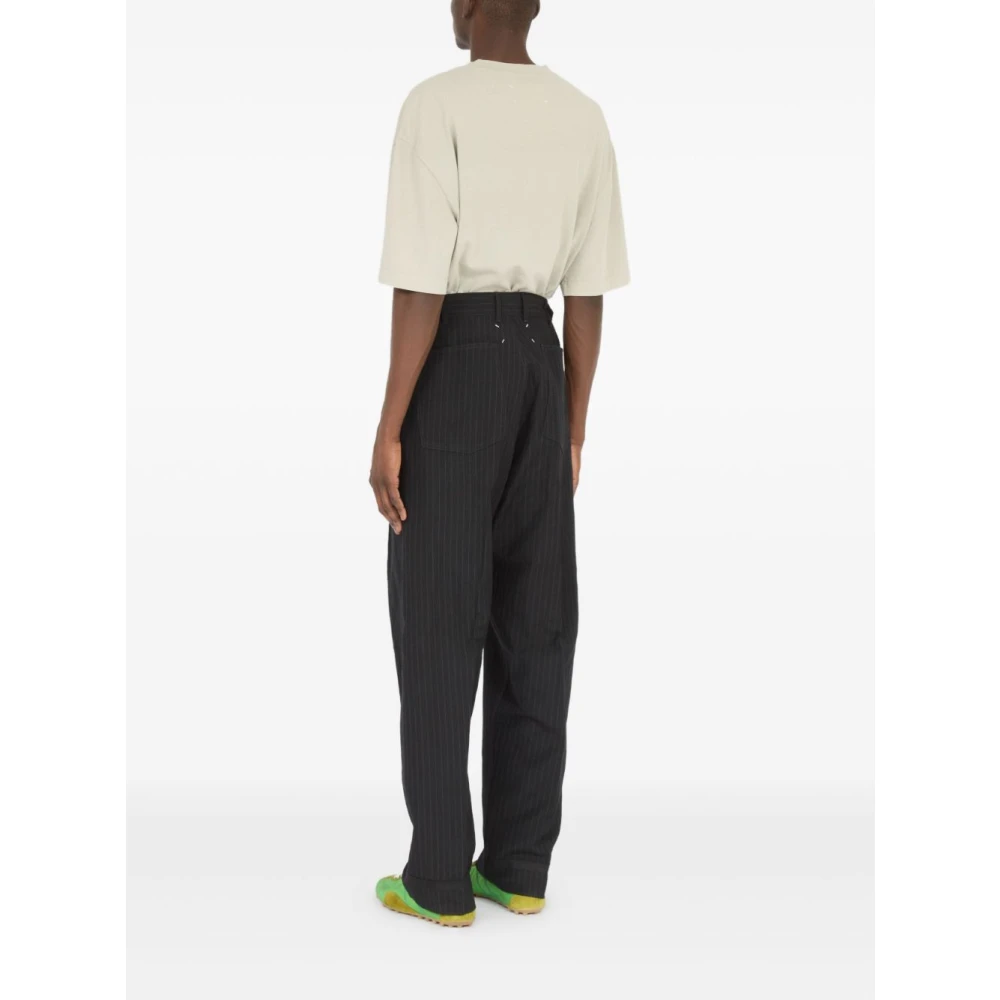 Maison Margiela Zwarte Gestreepte Linnen Wol Broek Black Heren