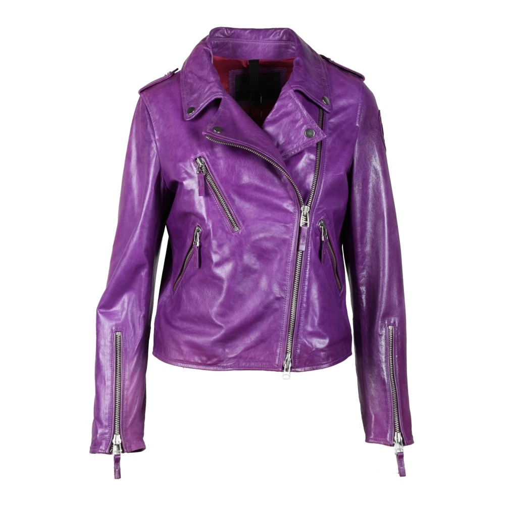 Blauer Leren Jas 100% Leer Purple Dames