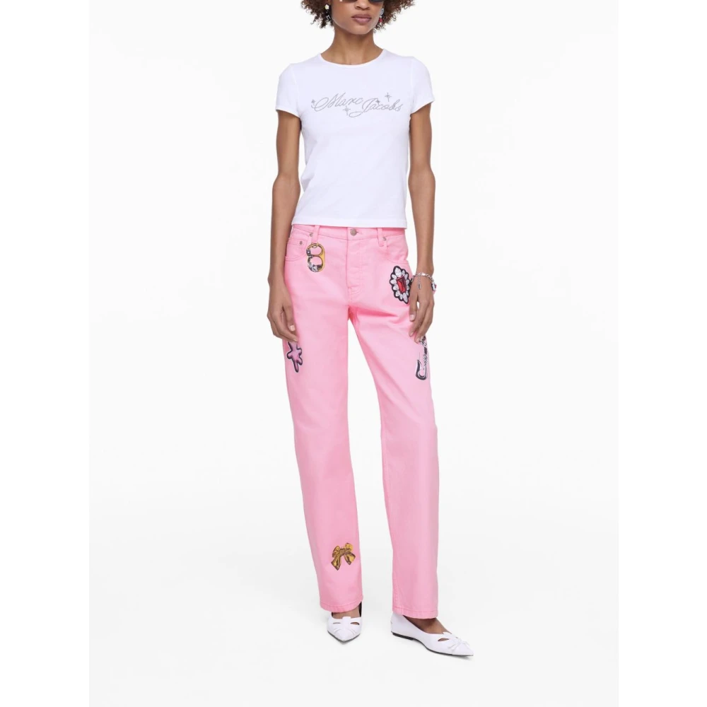 Marc Jacobs Roze Grafische Print Straight Leg Jeans Pink Dames