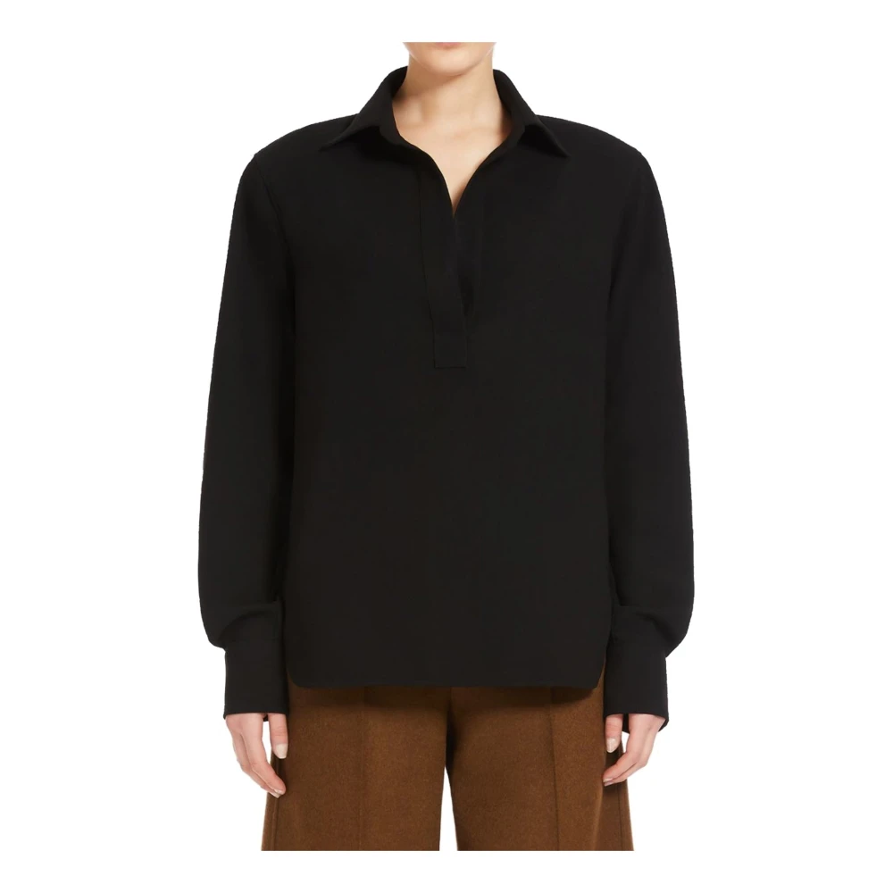 Max Mara Katoenen overhemd met V-hals Black Dames
