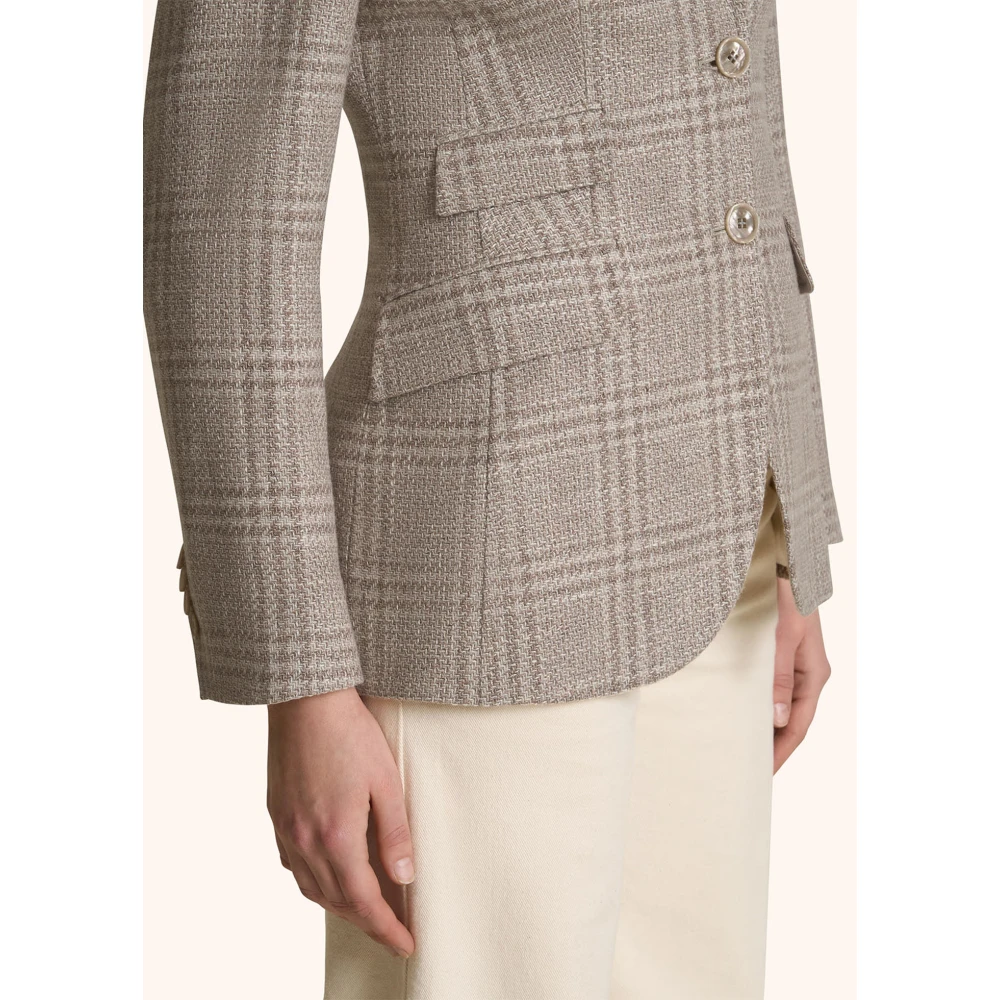 Kiton Wollen Glen Plaid Blazer Beige Dames