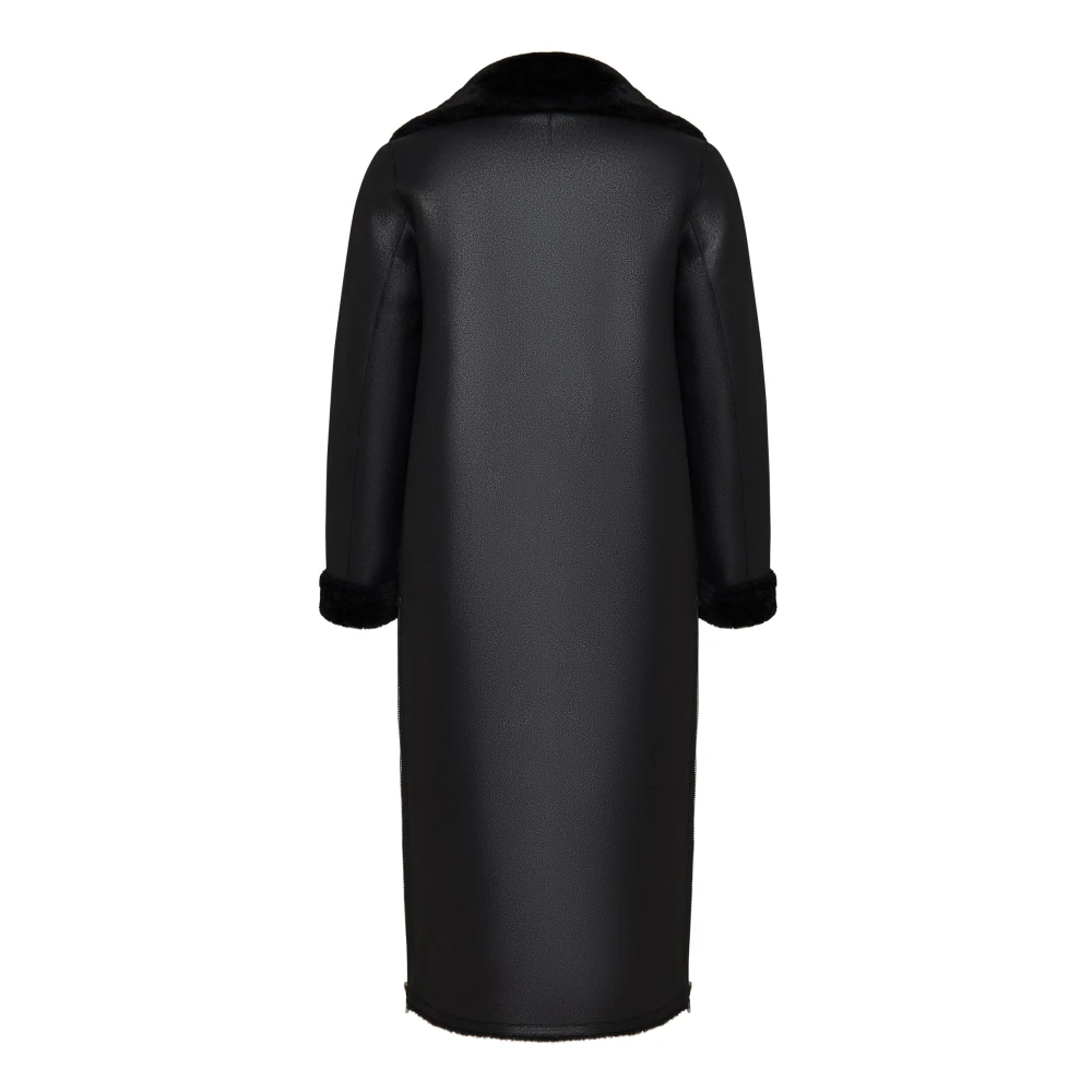 Cesare Gaspari Zwarte Faux Reversible Shearling Lange Jas Black Dames