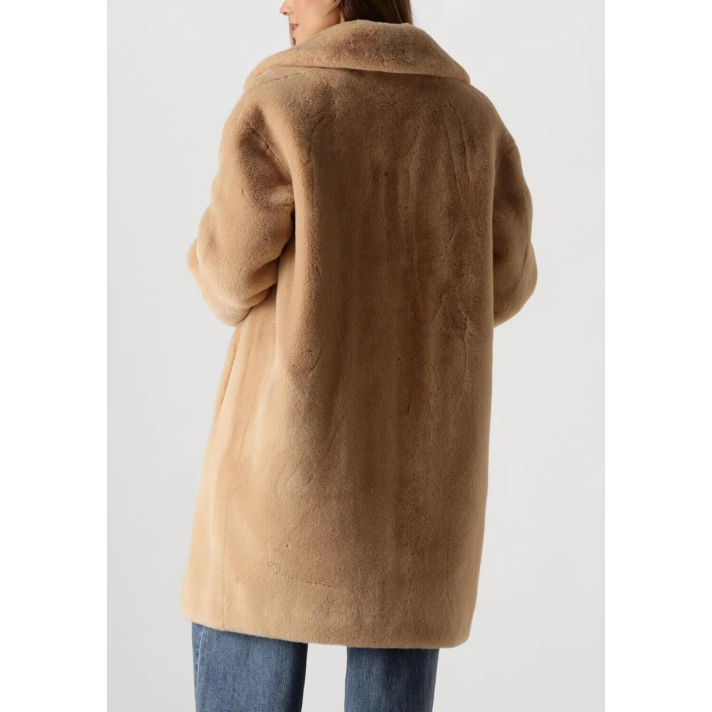 Stand Studio Beige Faux Fur Cocoon Coat Beige Dames