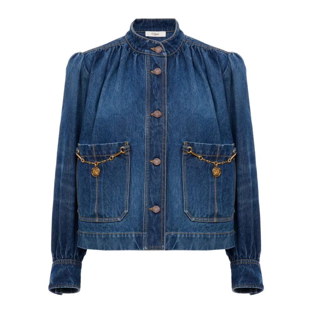 Chloé , Denim Jackets, Female, Blue, S, Gathered Denim Jacket