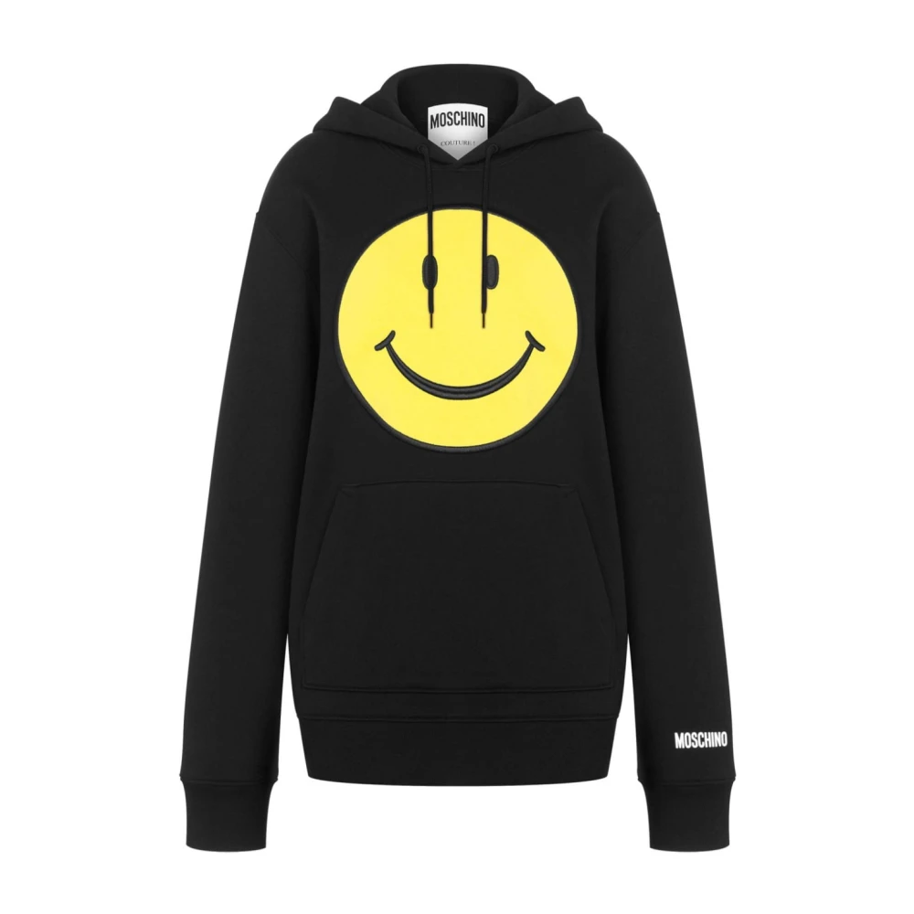Moschino Women's Black Hoodies,, Smiley Face Jumper Small