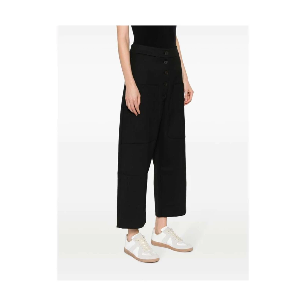 Studio Nicholson Zwarte Hoge Taille Broek met Knoopsluiting Black Dames