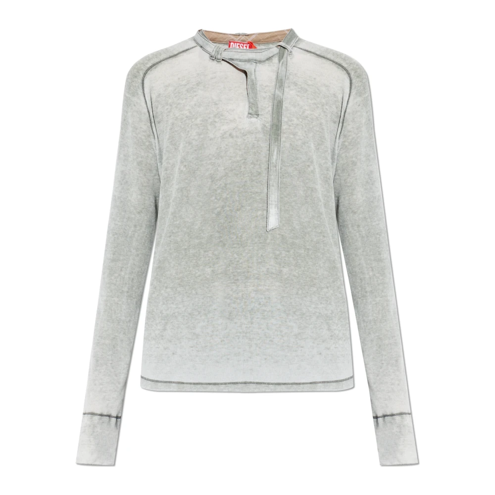Diesel Mannelijk Grijs Tops Heren, Xl, Leer, Long-Sleeve T-Shirt T-Gohan