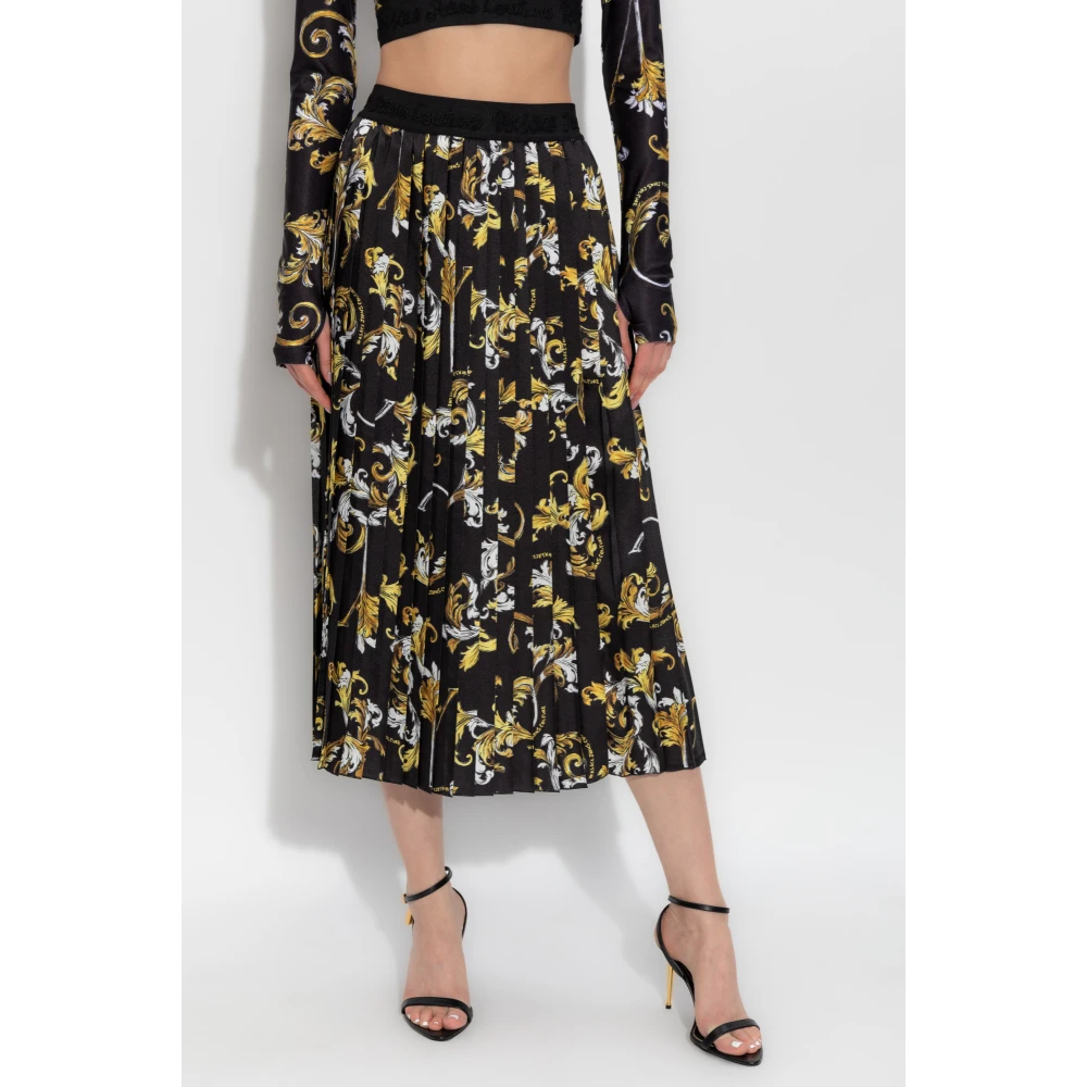 Versace Jeans Couture Geplooide rok met Outline Barocco-print Black Dames