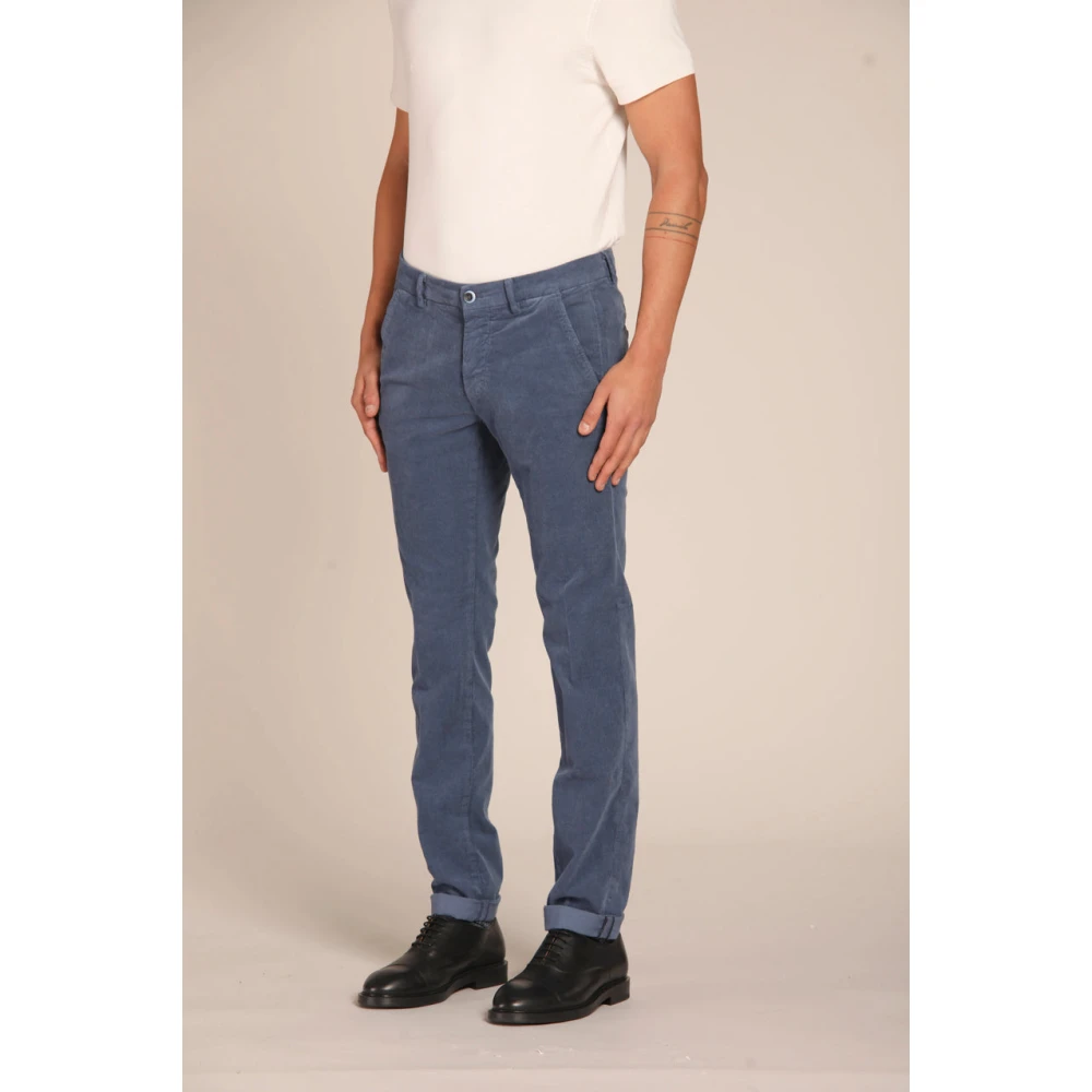 Mason's Fluweel Gestreepte Slim Fit Chino Broek Blue Heren