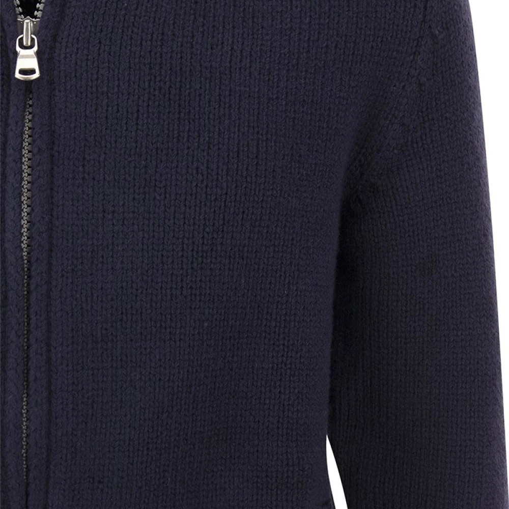 Fedeli Winter Katoen Zip Cardigan Blue Heren