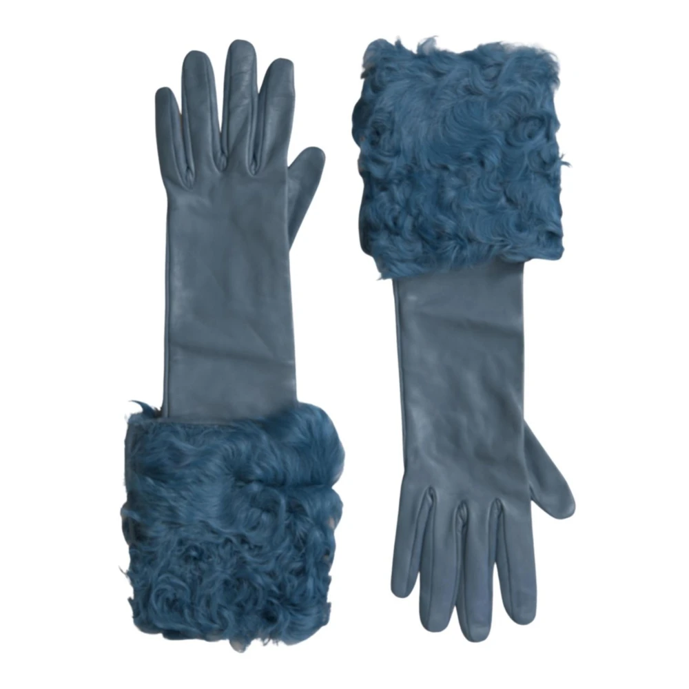 Dolce & Gabbana Blauwe Leren Bont Handschoenen Blue Dames