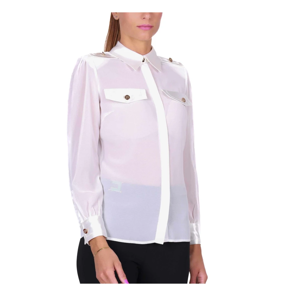 Elisabetta Franchi Georgette Shirt met Witte Biezen White Dames