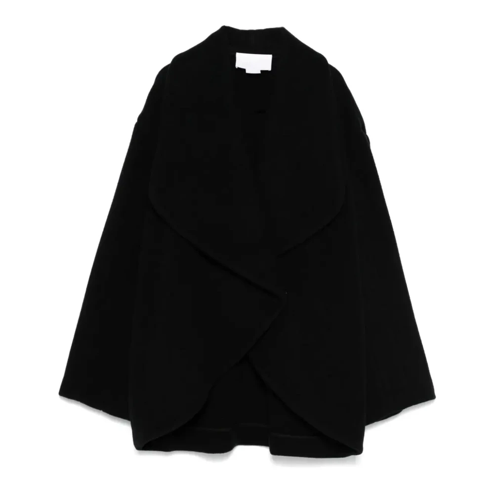 Genny Zwarte Wollen Blend Shawl Jas Black Dames