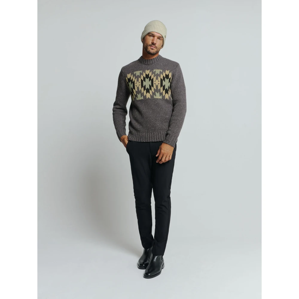 No Excess Zijden Jacquard Crewneck Pullover Aztekenprint Gray Heren