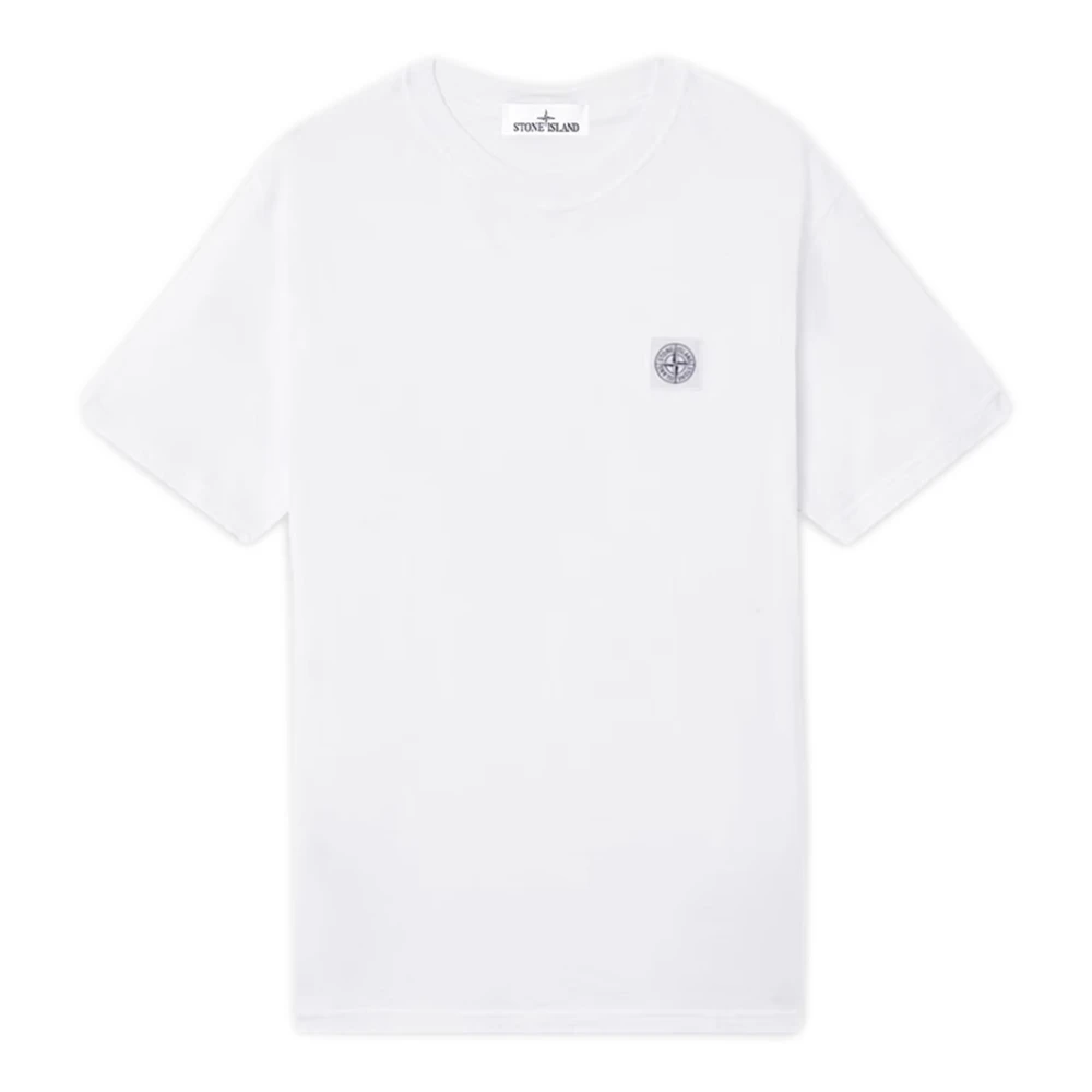 Stone Island White T-Shirts, Male, 2XL, Compass-Applique Cotton T-Shirt