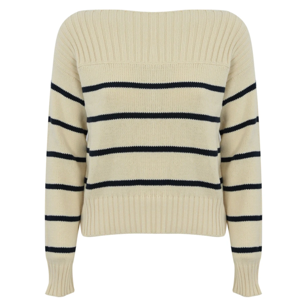 Max Mara Weekend Gestreepte katoenen trui met geribbelde details Beige Dames