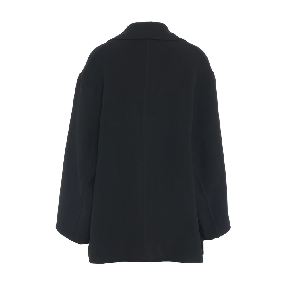 closed Zwarte Double-breasted Wollen Jas Aw24 Black Dames