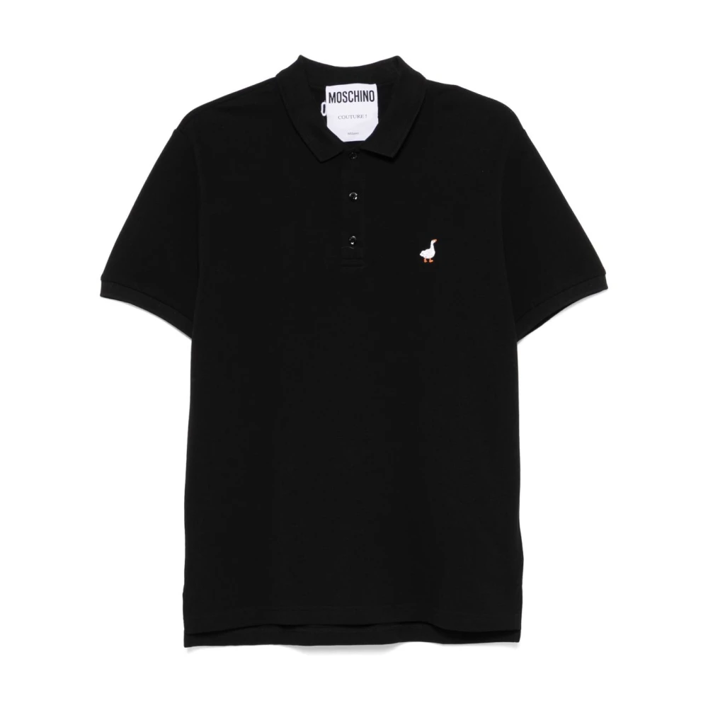 Moschino Geborduurd motief zwart poloshirt Black Heren