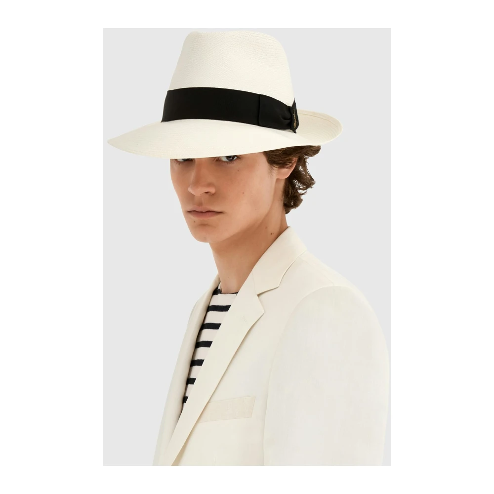 Borsalino Handgeweven Panama Hoed met Brede Rand White Heren